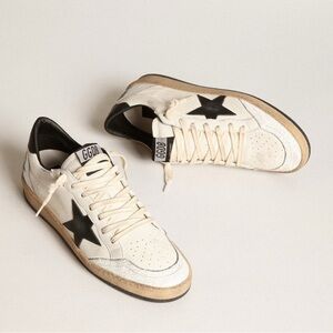 GOLDEN GOOSE Ball Star Low Top Sneaker in White/ Black Size 8US / 38EU